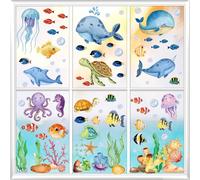 Dayker 134PCS Under The Sea Window Clings, Double Sided Ocean Animals Window Decals, Marine Creature Fish Whales Static Window Stickers, Cartoon Sea Life Decor for Classroom Bedroom Party Supplies
