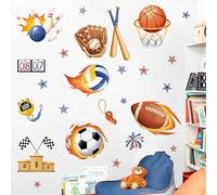 Dayker Sport Balls Wall Decals, Self-Adhesive Basketball Football Baseball Wall Stickers, Bowling Soccer Peel Stick Wall Art Decor, Removable Wallpaper for Baby Nursery Kids Bedroom Playroom Daycare