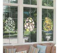 Dayker Spring Flower Window Clings, Large Easter Eggs Static Sticker, Anti-Collision Double-Side Bunny Rabbit Decals, Reusable PVC Garden Glass Stickers for School Home Office Decor