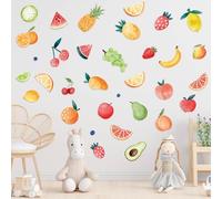 Dayker Summer Fruit Wall Decals, Colorful Fruits Peel and Stick Wall Stickers, Pear Cherry Watermelon Lemon Wallpaper, DIY Art Decor for Bedroom Classroom Nursery Kitchen Fruit Party Supplies