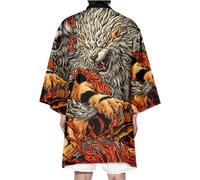 DAYKET Men's Haori Robes Traditional Japan Kimono Cardigan Yukata Casual Open Front Coat,Black-XS