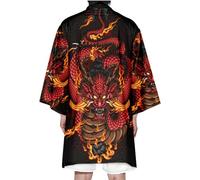 DAYKET Mens Japanese Yukata Kimono Robe Japanese Tradition Dressing Gown Lightweight Nightwear Bathrobe Housecoat Pajamas Nightgown Sleepwear,Black-3XL