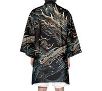 DAYKET Mens Kimono Robe Japanese Printed Cardigan Lightweight Bathrobe Pajamas Yukata Outwear,Black-4XL