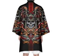 DAYKET Robe for Men Lightweight Kimono Japanese Printed Dressing Gowns Bathrobes Open Front Long Cardigan,Black-3XL