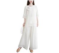 DAYKET Tai Chi Clothes for Women,Chinese Traditional Kung Fu Set Cotton+Linen Uniform for Zen Meditation Martial Arts Wing Chun Wear,White-XXL