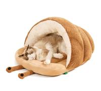 DAYKETNE Cat Cave Bed for Cats, Cute Snail Shape Cat House Soft Plush Dog Bed for Small Pet,Brown-S