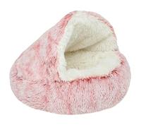 DAYKETNE Plush Cat Bed for Indoor Cats, Hooded Cat Sleeping Bag, Dog Cave Bed Large Cozy Warming Washable Anti-Slip Pet Nest,Pink-50cm