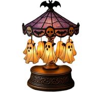 DAYLIGHE Specter CarouselLight Halloween Desk Lamp, Vintage Decor with FloatingGhost, Bats & Skeletons, Warm Mood Lighti
