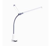 Daylight DuoPro™ Clamp Lamp - High CRI 95+, Double Head Design, LED (6,000K, 2100 Lux), Anti-Glare Shades, 4 Brightness Levels, Flexible Arm, Sturdy Clamp (Grey/White)