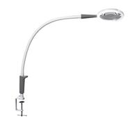 Daylight Magnificent Pro™ On Clamp LED Magnifying Lamp - 2-in-1 Magnifier & Task Lamp, 5,500 Lux at 15cm, 1.75X Lens, 3 Brightness Levels, Flexible Arm, 95+ CRI, Easy Twist Head - White/Grey
