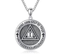 DAYLINLOVE 1 Year Sobriety Coin Necklace 925 Sterling Silver AA Gift Necklace Alcoholics Anonymous Recovery Symbol Pendant AA Sobriety Jewelry for Women Men