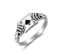 DAYLINLOVE Ace Ring 925 Sterling Silver Gothic Skeleton Hand Ace Card Thumb Ring Goth Black Spade Ace Hip Hop Poker Jewellery Gifts for Women Girls(8)