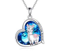 DAYLINLOVE Alpaca Necklace 925 Sterling Silver Llama Heart Crystal Pendant Necklace Cute Animal Jewellery Gifts for Women