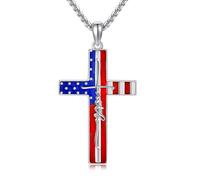 DAYLINLOVE American Flag Cross Necklace 925 Sterling Silver Faith Pendant Necklace USA Patriotic Christian Religious Jewellery Gifts for Women Men