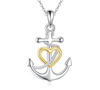 DAYLINLOVE Anchor Necklace 925 Sterling Silver Heart Anchor Pendant Necklace Nautical Anchor Jewelry Gifts for Women