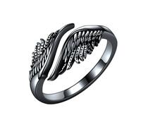 DAYLINLOVE Angel Wing Ring 925 Sterling Silver Feather Angel Wing Adjustable Open Thumb Ring Angel Christian Religious Jewellery Gifts for Women Girls(Black)