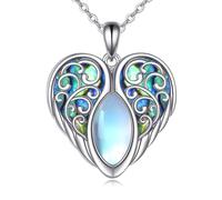 DAYLINLOVE Angel Wings Necklace 925 Sterling Silver Guardian Angel Moonstone Pendant Necklace Wings Jewellery Gifts for Women Mom