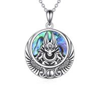DAYLINLOVE Anubis Necklace 925 Sterling Silver Egypt God Pendant Necklace Abalone Shell Egypt Jewelry Gifts for Women Men