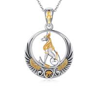 DAYLINLOVE Anubis Necklace S925 Sterling Silver Egyptian Anubis Necklaces Ankh Eye of Horus Pendant Ancient Egypt Mythology Jewelry Gifts for Women Goddess