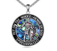 DAYLINLOVE Armor of God Necklace 925 Sterling Silver Knights Templar Abalone Shell Put on the Full Armor of God Pendant Necklace Christian Saint Medals Amulet Religious Jewellery Gifts for Men Women