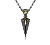 DAYLINLOVE Arrowhead Necklace for Men 925 Sterling Silver Ankh Eye of Horus Necklace Black Arrowhead Pendant Egyptian Jewelry Gift for Men (black gold)