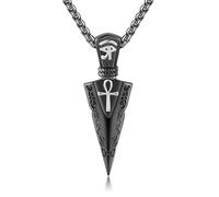 DAYLINLOVE Arrowhead Necklace for Men 925 Sterling Silver Ankh Eye of Horus Necklace Black Arrowhead Pendant Egyptian Jewelry Gift for Men