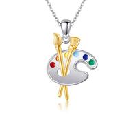 DAYLINLOVE Artist Paint Palette and Brush Necklace 925 Sterling Silver Art Teacher Necklace Artist Gift Ideas Pendant For Women Painting Lover