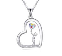 DAYLINLOVE Autism Awareness Necklace 925 Sterling Silver Autism Puzzle Piece Heart Shape Pendant Necklace ASD Autism Jewellery Gifts for Women Girls