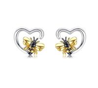 DAYLINLOVE Bee Earrings 925 Sterling Silver Bumble Bee Heart Shape Stud Earrings Insect Bug Jewellery Gifts for Women