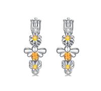 DAYLINLOVE Bee Hoop Earrings S925 Sterling Silver Daisy Bee Earrings Amber Bees Jewelry Gifts For Women Mom Wife