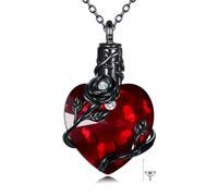 DAYLINLOVE Black Rose Urn Necklace 925 Sterling Silver Gothic Heart Necklace Cremation Memorial Keepsake Jewelry for Ashes of Loved Ones for Women