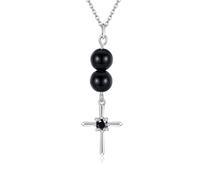 DAYLINLOVE Black Tourmaline Necklace 925 Sterling Silver Black Tourmaline Cross Pendant Necklace Tourmaline Jewelry for Women Men