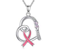 DAYLINLOVE Breast Cancer Necklace 925 Sterling Silver Semicolon Heart Shape Pendant Necklace Pink Ribbons Breast Cancer Survivor Awareness Jewellery Gifts for Women Girls Mom Sister Grandma