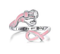 DAYLINLOVE Breast Cancer Ring 925 Sterling Silver Boxing Gloves Adjustable Thumb Open Ring Pink Ribbons Survivor Awareness Jewellery Gifts for Women Mom Grandma