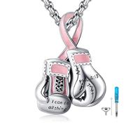 DAYLINLOVE Breast Cancer Urn Necklace for Ashes 925 Sterling Silver Pink Boxing Gloves Pendant Breast Cancer Awareness Survivor Cremation Memorial Keepsake Jewellery Gifts for Ashes of Loved One