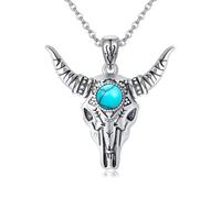 DAYLINLOVE Bull Skull Necklace S925 Sterling Silver Boho Turquoise Necklaces Pendant Western Jewelry Gifts for Women Men