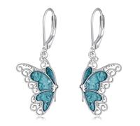 DAYLINLOVE Butterfly Earrings 925 Sterling Silver Turquoise Dangle Drop Earrings Butterfly Jewellery Gifts For Women