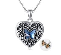 DAYLINLOVE Butterfly Locket Necklace 925 Sterling Silver Heart Pendant That Holds Pictures Photo Locket Necklace for Women