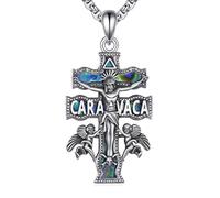 DAYLINLOVE Caravaca Cross Necklace 925 Sterling Silver Caravaca Crucifix Abalone Shell Pendant Necklace Christian Religious Catholic Jewellery Gifts for Women Girls