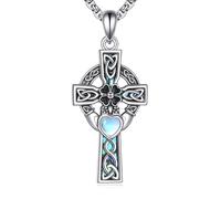 DAYLINLOVE Celtic Cross Necklace 925 Sterling Silver Four Leaf Clover Claddagh Pendant Necklace Celtic Irish Jewellery Gifts for Women Men