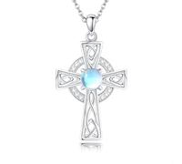 DAYLINLOVE Celtic Cross Necklace 925 Sterling Silver Moonstone Celtic Knot Pendant Necklace Irish Celtic Jewelry Birthday Gifts for Women Girls Mother