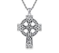 DAYLINLOVE Celtic Cross Necklace for Men 925 Sterling Silver Viking Crucifix Pendant Necklace Vintage Celtic Knot Jewelry for Men Woman Religious Gift