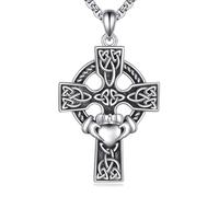 DAYLINLOVE Celtic Cross Necklace For Men S925 Sterling Silver Claddagh Cross Pendant Necklaces Celtic Knot Amulet Necklace Religious Jewelry Gifts For Men Women