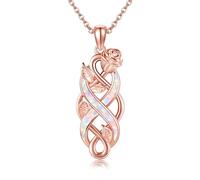 DAYLINLOVE Celtic Knot Necklace With Rose S925 Sterling Silver Irish Celtic Knot Created Opal Pendant Necklace Flower Jewelry Gifts For Women Mom Wife Rose Lovers