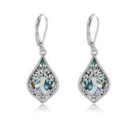 DAYLINLOVE Celtic Tree of Life Earrings 925 Sterling Silver Abalone Shell Tree of Life Dangle Drop Earrings Scottish Nordic Pagan Jewellery Gifts for Women Girls