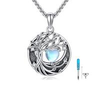 DAYLINLOVE Circle of Life Urn Necklaces for Ashes 925 Sterling Silver Tree of Life Moonstone Pendant Necklace Cremation Memorial Keepsake Jewellery Gifts for Ashes of Loved Ones for Women