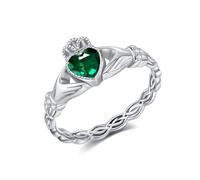 DAYLINLOVE Claddagh Rings for women 925 Sterling Silver Emerald Claddagh Celtic Knot Promise Ring Wedding Engagement Celtic Irish Jewellery Gifts for Women Wife(8)
