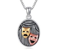 DAYLINLOVE Comedy Tragedy Masks Necklace 925 Sterling Silver Drama Theater Pendant Necklaces Comedy Tragedy Masks Jewelry Gifts for Women Men Drama Lovers
