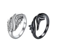 DAYLINLOVE Couple Matching Rings 925 Sterling Silver Sun Moon/Angel Devil Wings Adjustable Thumb Open Ring Couple Anniversary Jewellery Gifts for Women Men Him Her Wife Husband