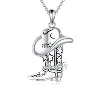 DAYLINLOVE Cowboy Boot Necklace 925 Sterling Silver Cowgirl Hat Pendant Necklaces Western Country Jewelry Equestrian Gift for Women Men Cowboys Cowgirls Horse Lovers